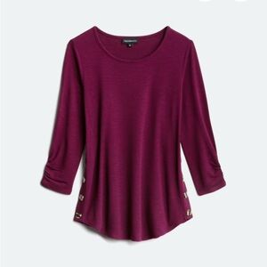 Fortune + Ivy Burgundy Button Detail Ruched Sleeve Knit Top